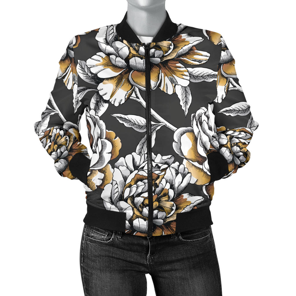 Peony Pattern Print Design PE06 Women Bomber Jacket