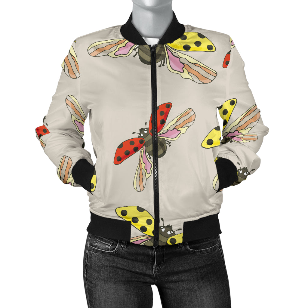 Ladybug Pattern Print Design 04 Women's Bomber Jacket