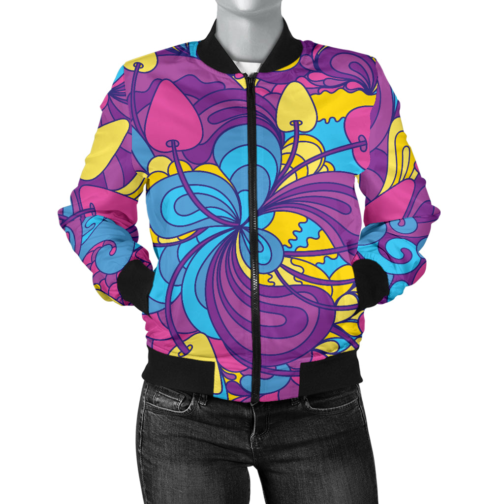 Psychedelic Mushroom Pattern Print Design A03 Women's Bomber Jacket