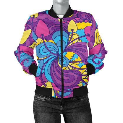 Psychedelic Mushroom Pattern Print Design A03 Women's Bomber Jacket