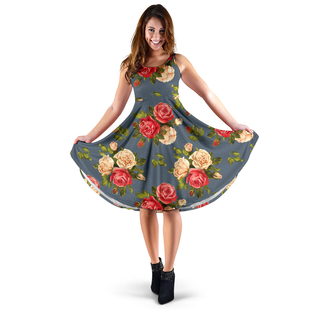 Rose Pattern Print Design RO017 Midi Dress
