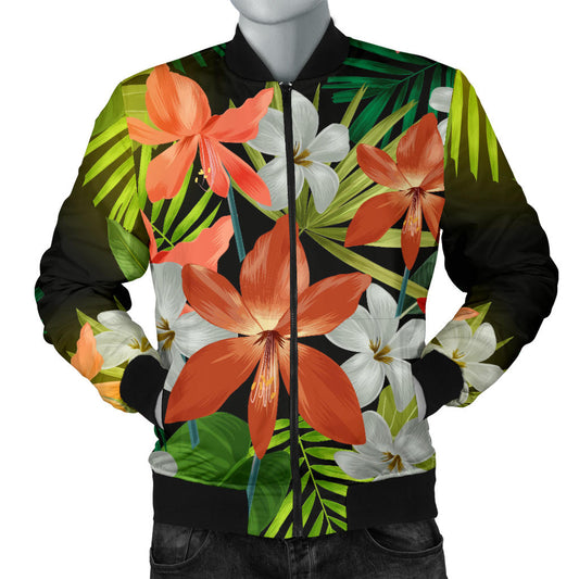 Amaryllis Pattern Print Design AL07 Men Bomber Jacket