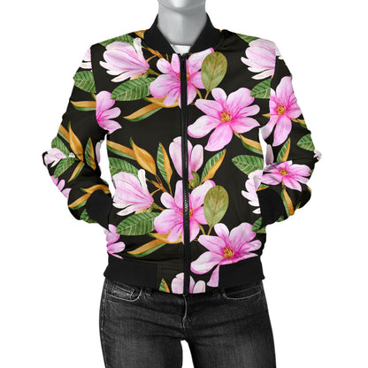 Magnolia Pattern Print Design MAG08 Women Bomber Jacket
