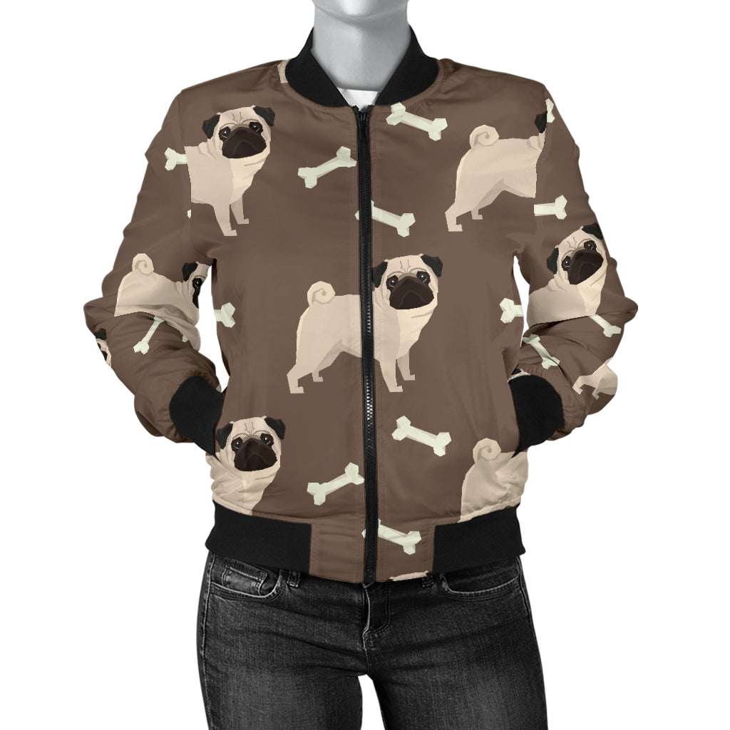 Pug Pattern Print Design A02 Women's Bomber Jacket
