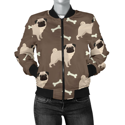 Pug Pattern Print Design A02 Women's Bomber Jacket