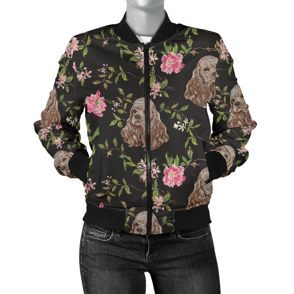 Cocker Pattern Print Design 03 Women's Bomber Jacket