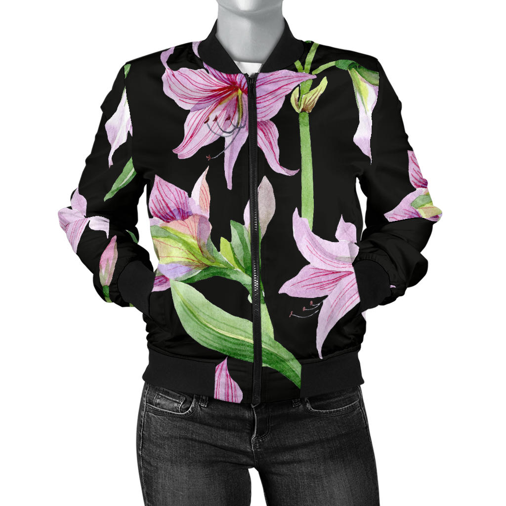 Amaryllis Pattern Print Design AL08 Women Bomber Jacket