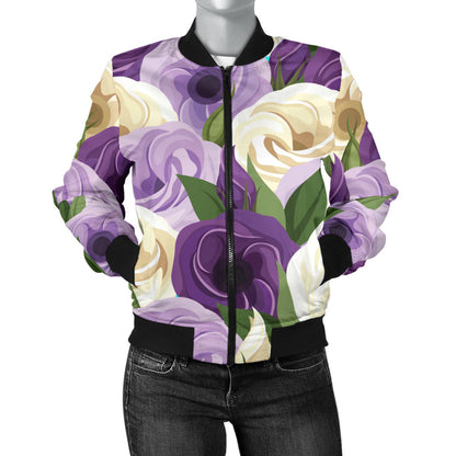 Lisianthus Pattern Print Design LT01 Women Bomber Jacket