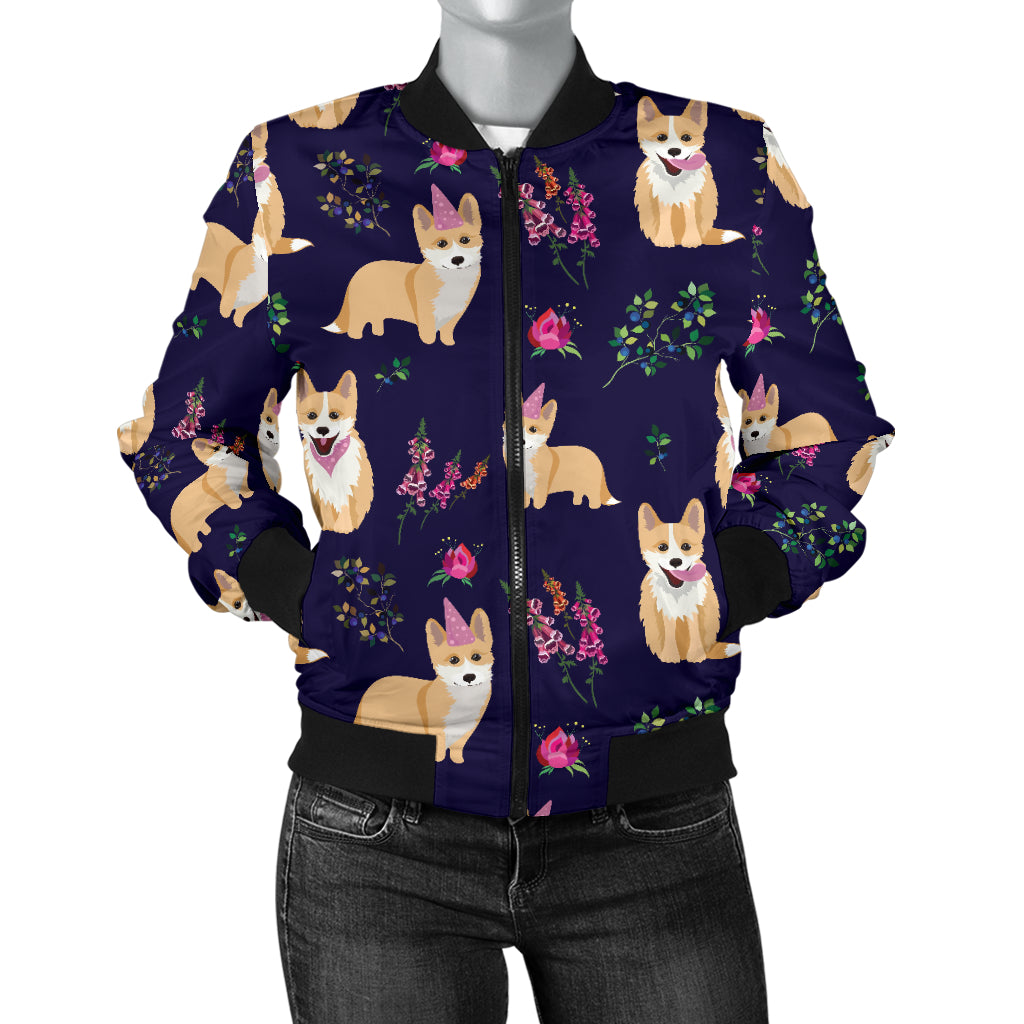 Pembroke Welsh Corgis Pattern Print Design A06 Women's Bomber Jacket