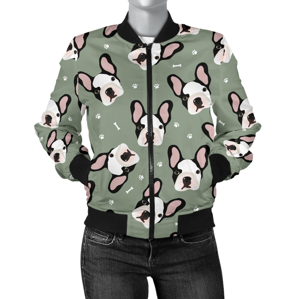 Boston Terrier Pattern Print Design 05 Women's Bomber Jacket