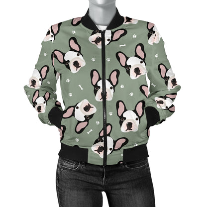Boston Terrier Pattern Print Design 05 Women's Bomber Jacket