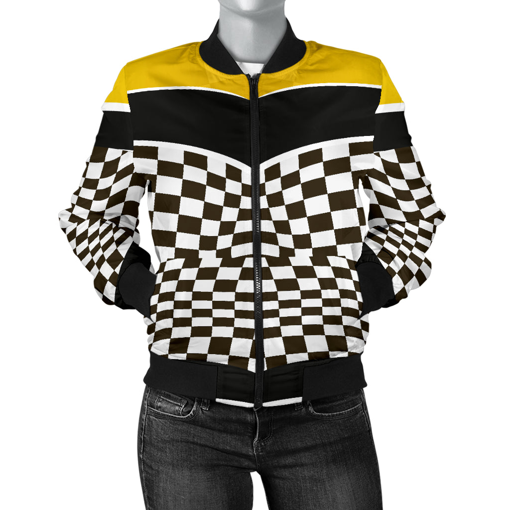Checkered Pattern Print Design 02 Women's Bomber Jacket
