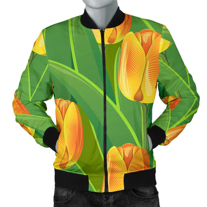 Tulip Orange Pattern Print Design TP07 Men Bomber Jacket