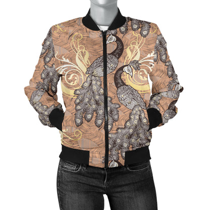 Peacock Pattern Print Design A05 Women's Bomber Jacket
