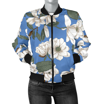 Magnolia Pattern Print Design 01 Women's Bomber Jacket