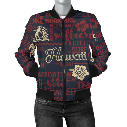 Hawaiian Themed Pattern Print Design H017 Women Bomber Jacket