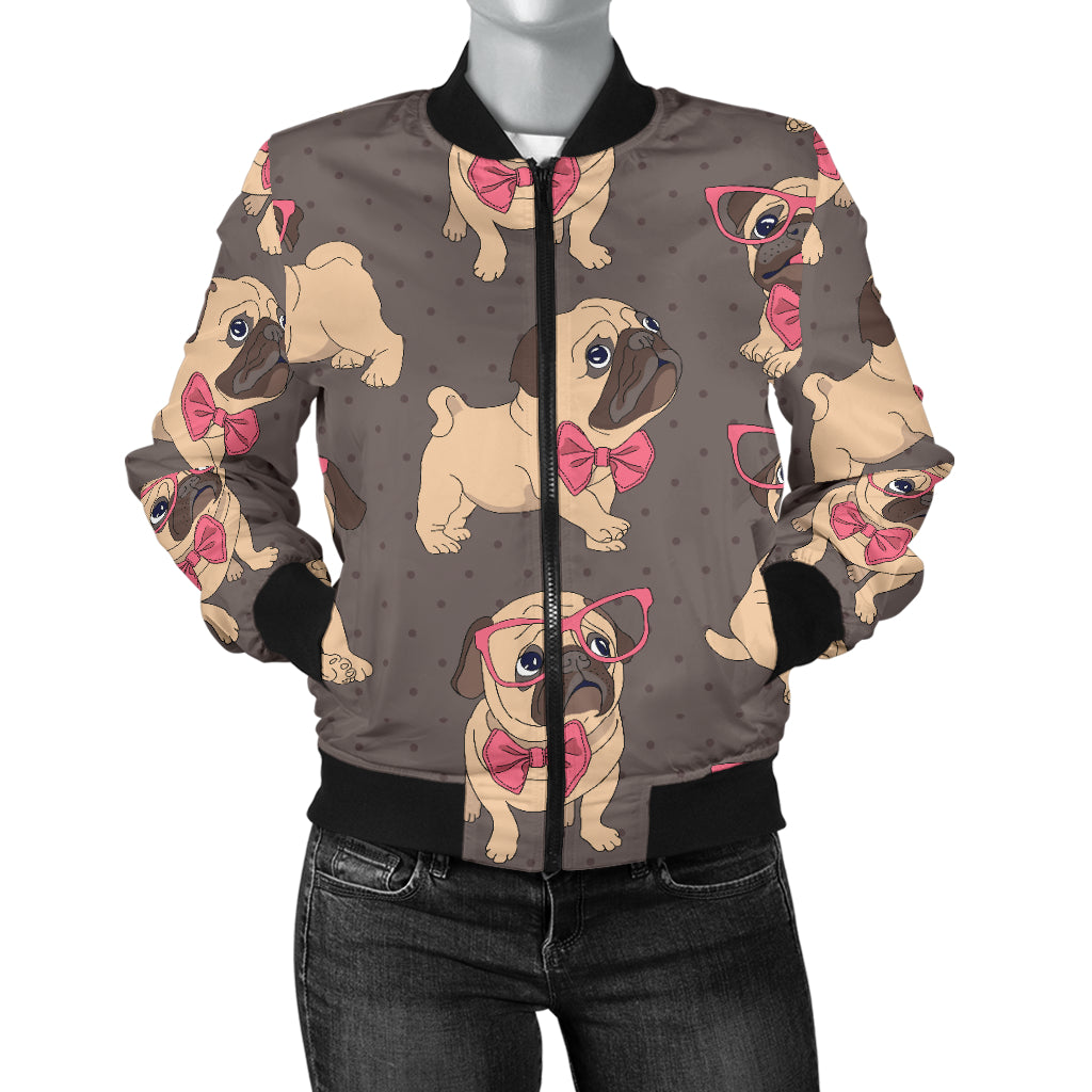 Pug Pattern Print Design A05 Women's Bomber Jacket