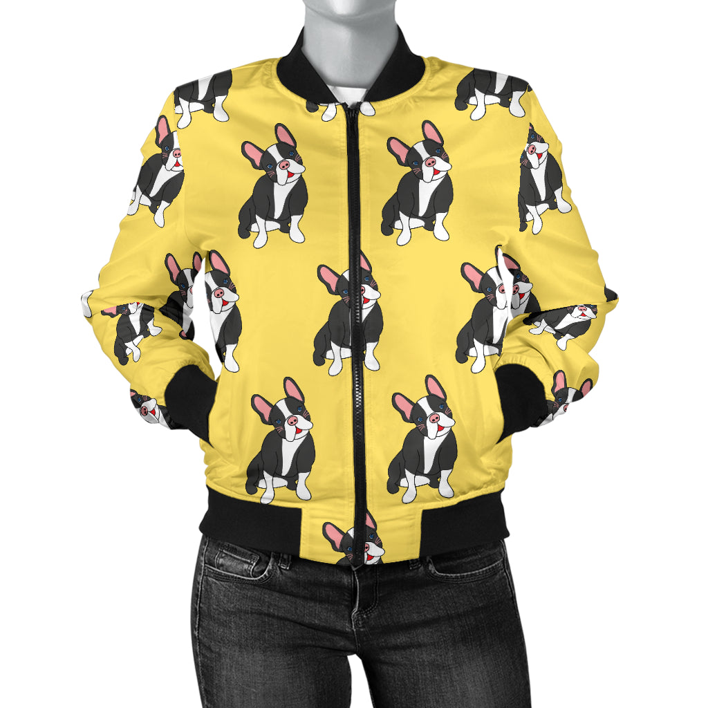 Boston Terrier Pattern Print Design 06 Women's Bomber Jacket