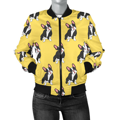 Boston Terrier Pattern Print Design 06 Women's Bomber Jacket