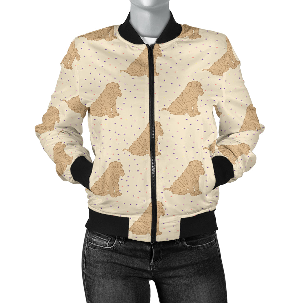 Chinese Shar Pei Pattern Print Design 01 Women's Bomber Jacket
