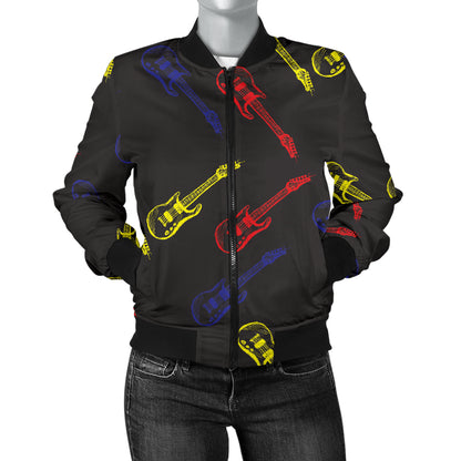 Electric Guitar Pattern Print Design 03 Women's Bomber Jacket