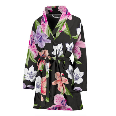 Lily Pattern Print Design LY02 Women Bathrobe