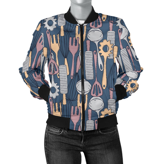 Cooking Kitchen Tools Pattern Print Design 05 Women's Bomber Jacket