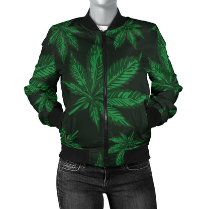 Pot Leaf Pattern Print Design A04 Women's Bomber Jacket