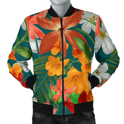 Amaryllis Pattern Print Design AL06 Men Bomber Jacket