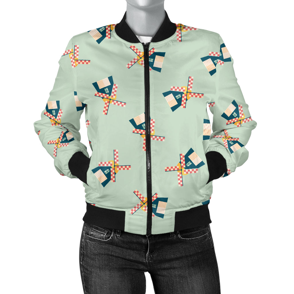 Windmill Pattern Print Design 02 Women's Bomber Jacket
