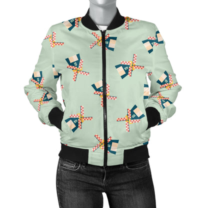 Windmill Pattern Print Design 02 Women's Bomber Jacket