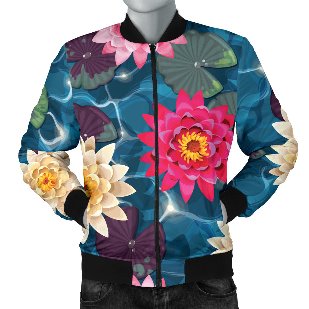 Water Lily Pattern Print Design WL05 Men Bomber Jacket