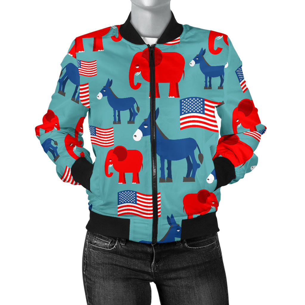 Donkey Red Elephant Pattern Print Design 03 Women's Bomber Jacket