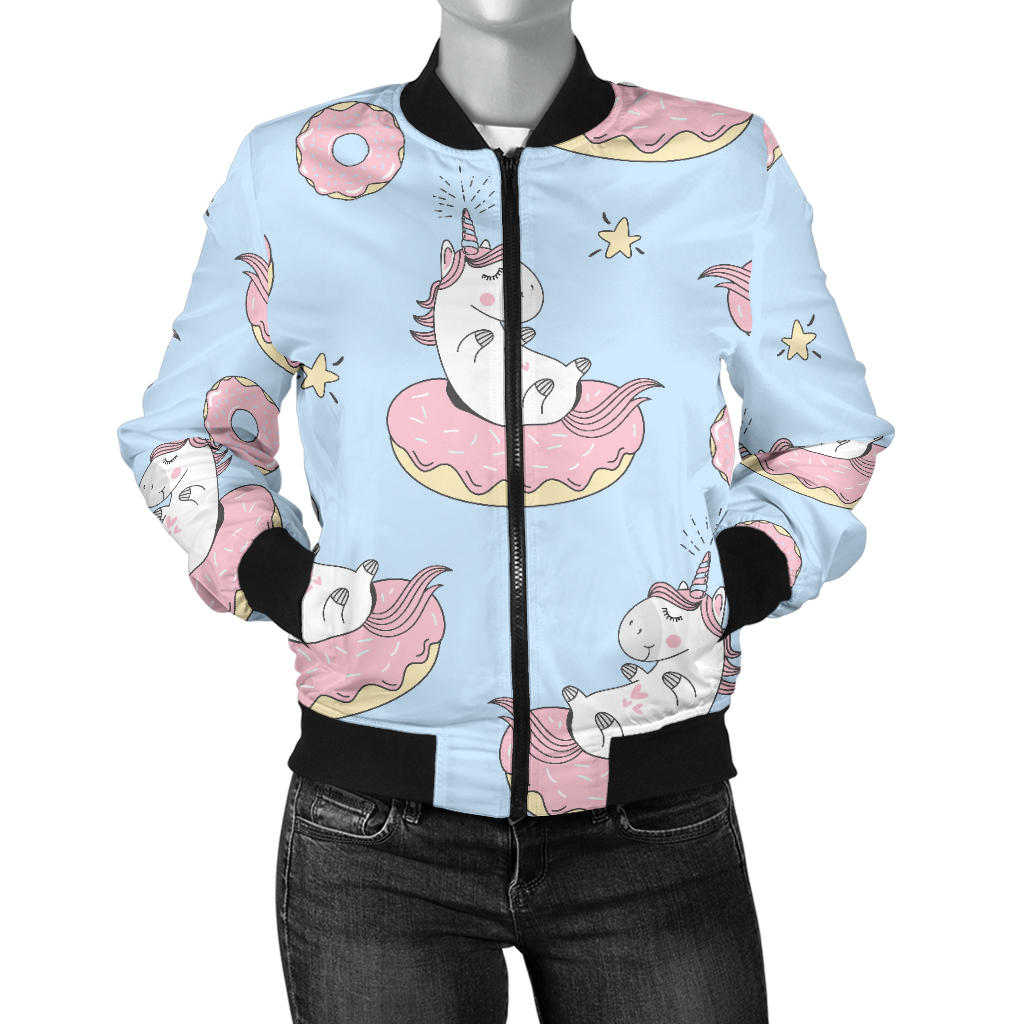 Donut Unicorn Pattern Print Design DN014 Women Bomber Jacket