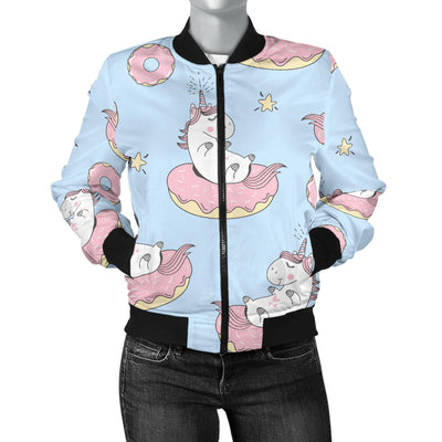 Donut Unicorn Pattern Print Design DN014 Women Bomber Jacket