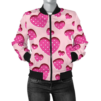 Heart Pink Pattern Print Design HE06 Women Bomber Jacket