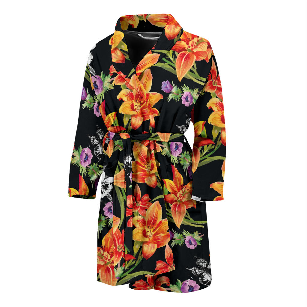 Tropical Flower Pattern Print Design TF02 Men Bathrobe