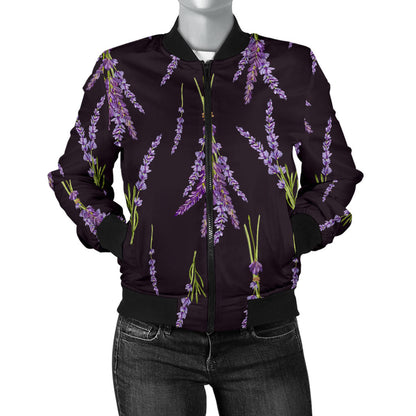 Lavender Pattern Print Design LV05 Women Bomber Jacket