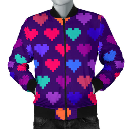 Heart Pixel Pattern Print Design HE03 Men Bomber Jacket