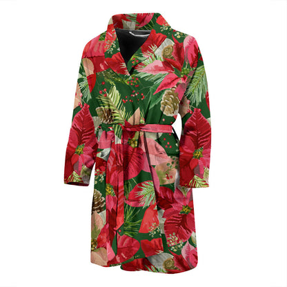 Poinsettia Pattern Print Design POT03 Men Bathrobe