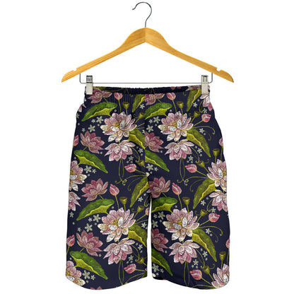 lotus Embroidered Pattern Print Design LO06 Mens Shorts