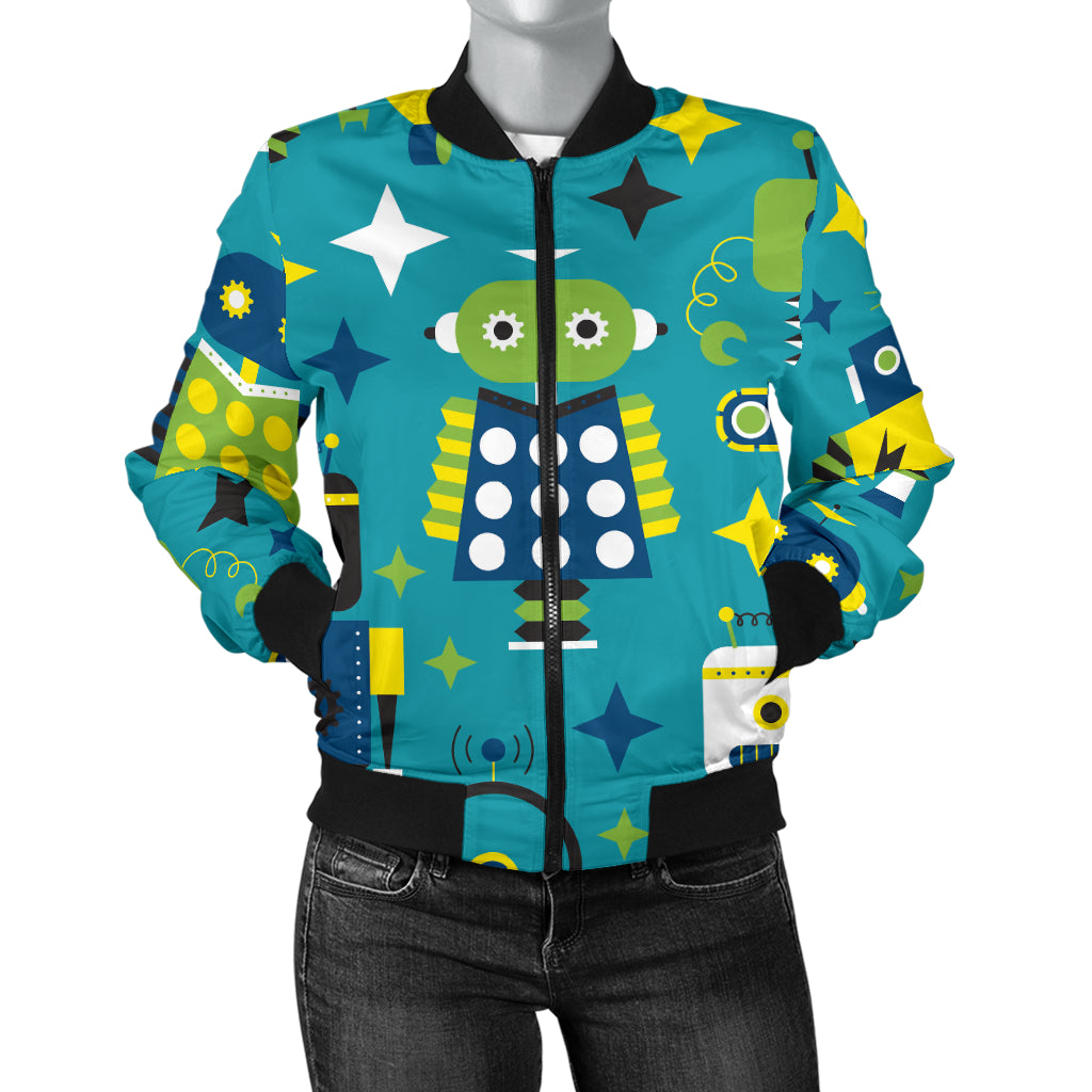 Robot Pattern Print Design A02 Women's Bomber Jacket