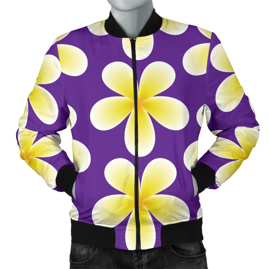 Yellow Plumeria Pattern Print Design PM05 Men Bomber Jacket