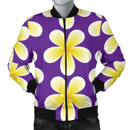 Yellow Plumeria Pattern Print Design PM05 Men Bomber Jacket