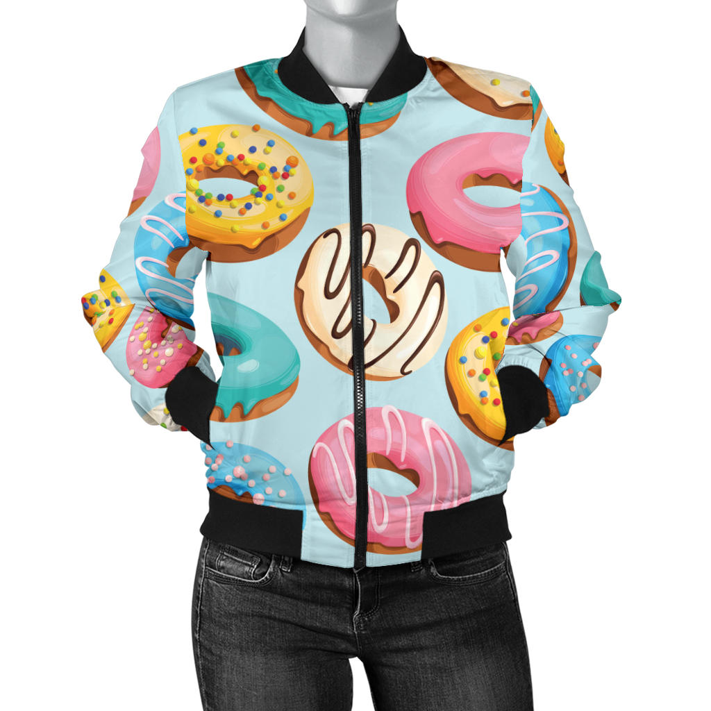 Donut Pattern Print Design DN05 Women Bomber Jacket