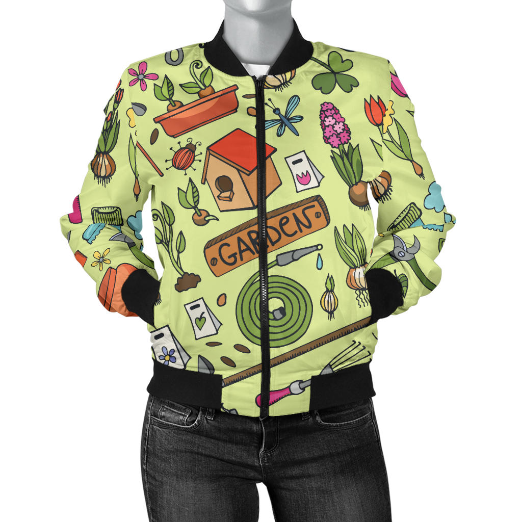 Gardening Pattern Print Design G02 Women Bomber Jacket