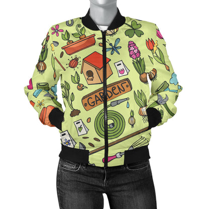 Gardening Pattern Print Design G02 Women Bomber Jacket