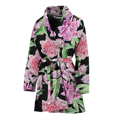 Peony Pattern Print Design PE08 Women Bathrobe