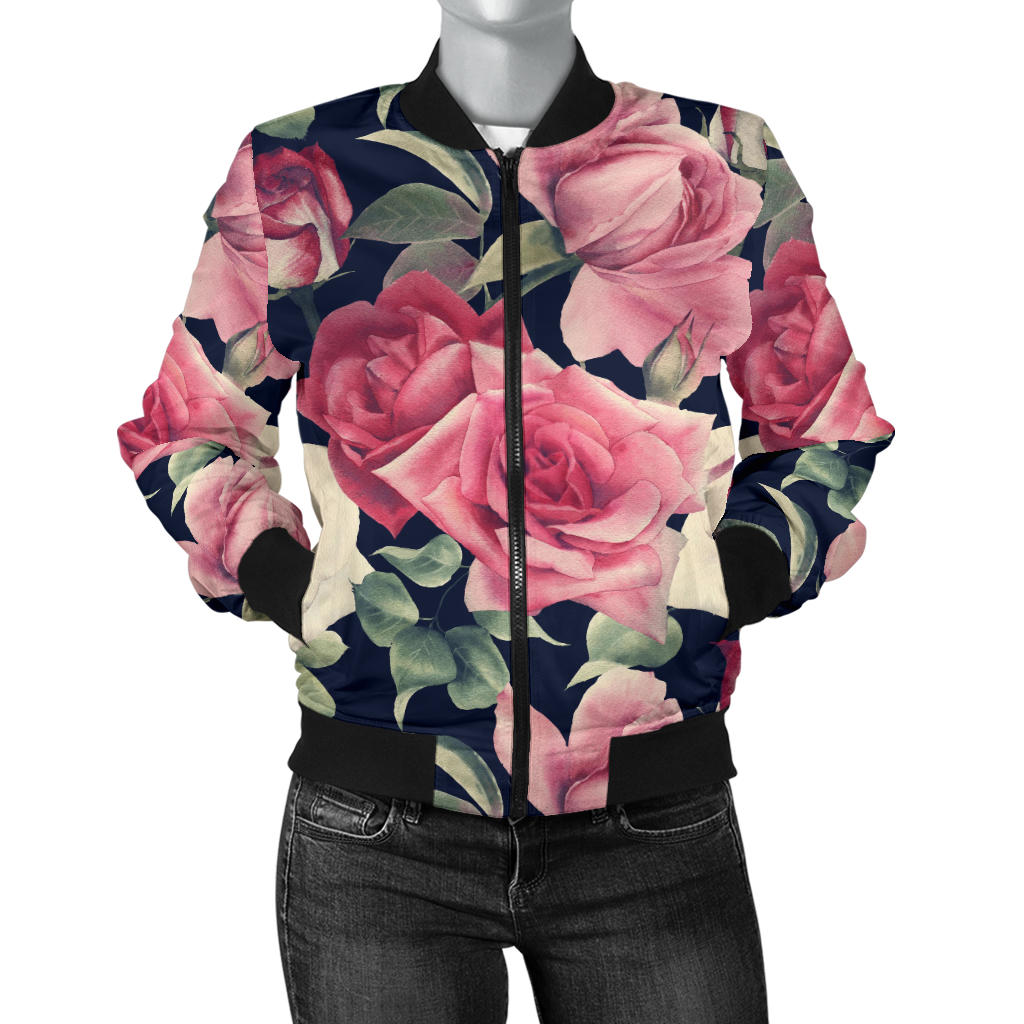 Rose Pattern Print Design RO05 Women Bomber Jacket