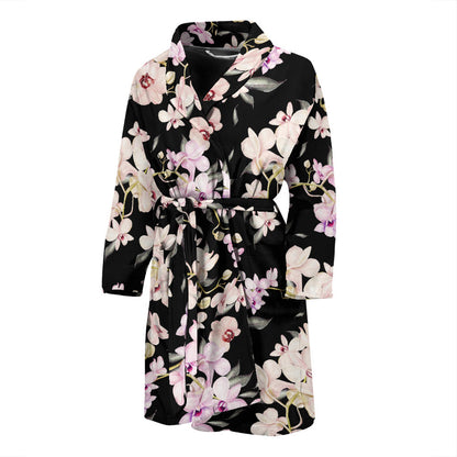 Orchid White Pattern Print Design OR03 Men Bathrobe